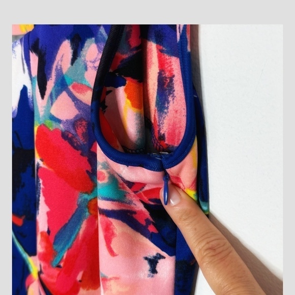 Neiman Marcus Dress Fit And Flare Mini Dress Sleeveless Watercolor Stretch Knit - Picture 6 of 12